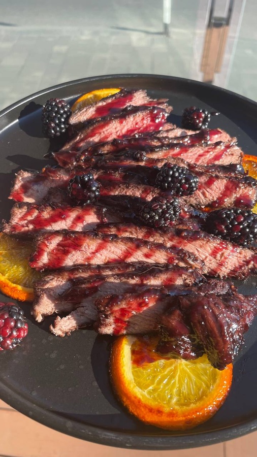 Veal with blackberry and orange