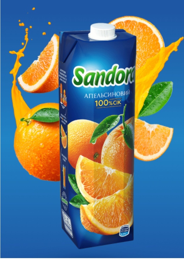 "Сандора", сок натуральный апельсиновый, 250 мл
