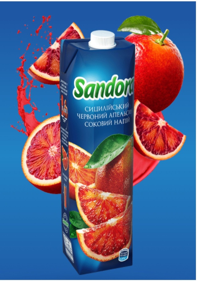 "Сандора", соковий напій, сицілійский червоний  апельсин,  1 л